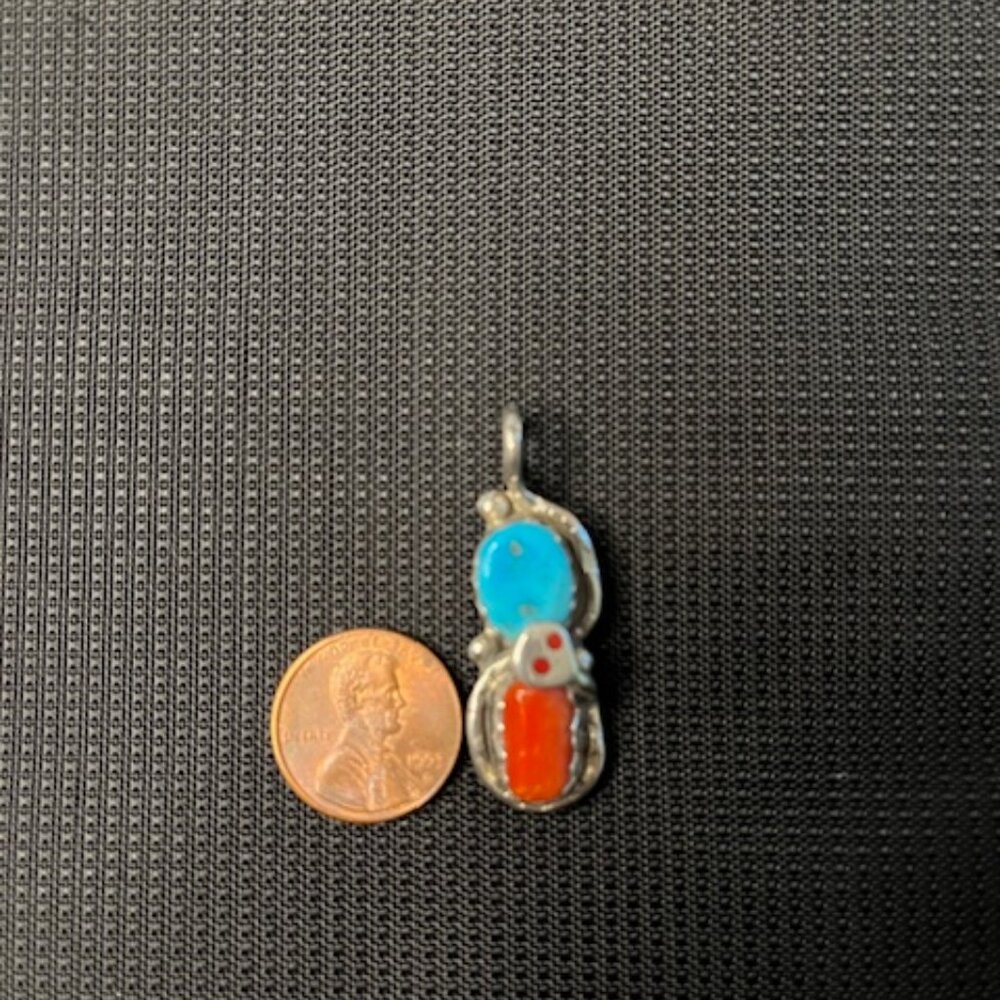 Effie Calavaza Turquoise and Coral Zuni Snake Pendant - Picture 4 of 7